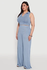 Womens Plus Daisy Sleeveless Cropped Polo Top,