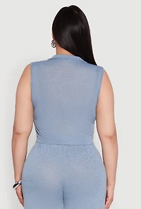 Womens Plus Daisy Sleeveless Cropped Polo Top,