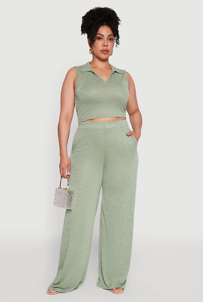 Womens Plus Daisy High Waisted Wide Leg Palazzo Pants,