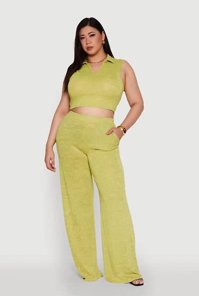 Womens Plus Daisy High Waisted Wide Leg Palazzo Pants,
