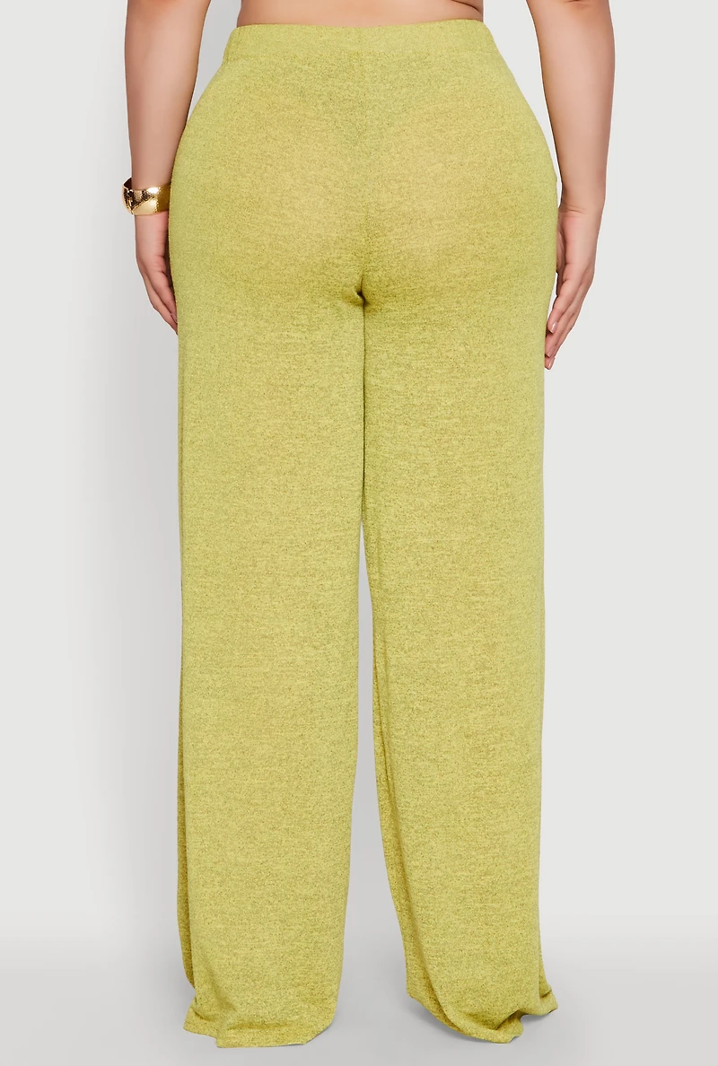 Womens Plus Size Daisy High Waisted Wide Leg Palazzo Pants, Green, Size 1X