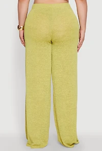 Womens Plus Size Daisy High Waisted Wide Leg Palazzo Pants, Green, Size 1X