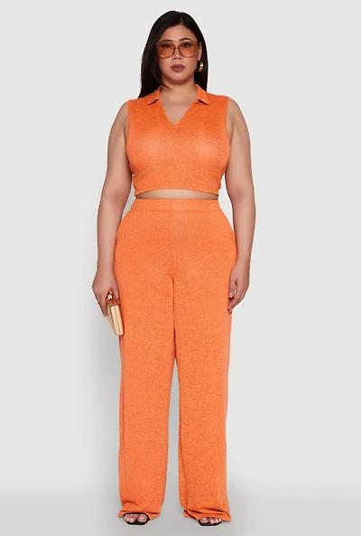 Womens Plus Daisy High Waisted Wide Leg Palazzo Pants,