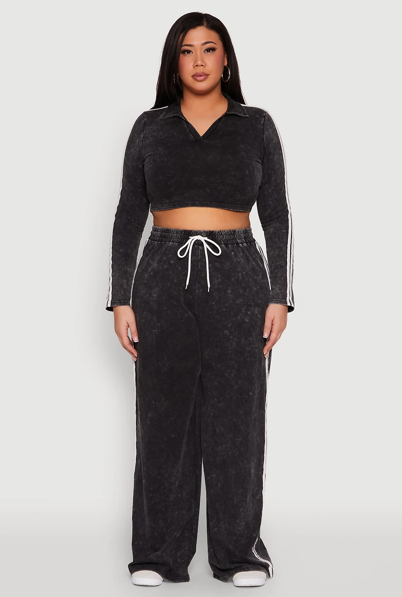 Plus Daisy Mineral Wash Varsity Stripe Crop Top