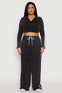 Plus Daisy Mineral Wash Varsity Stripe Crop Top