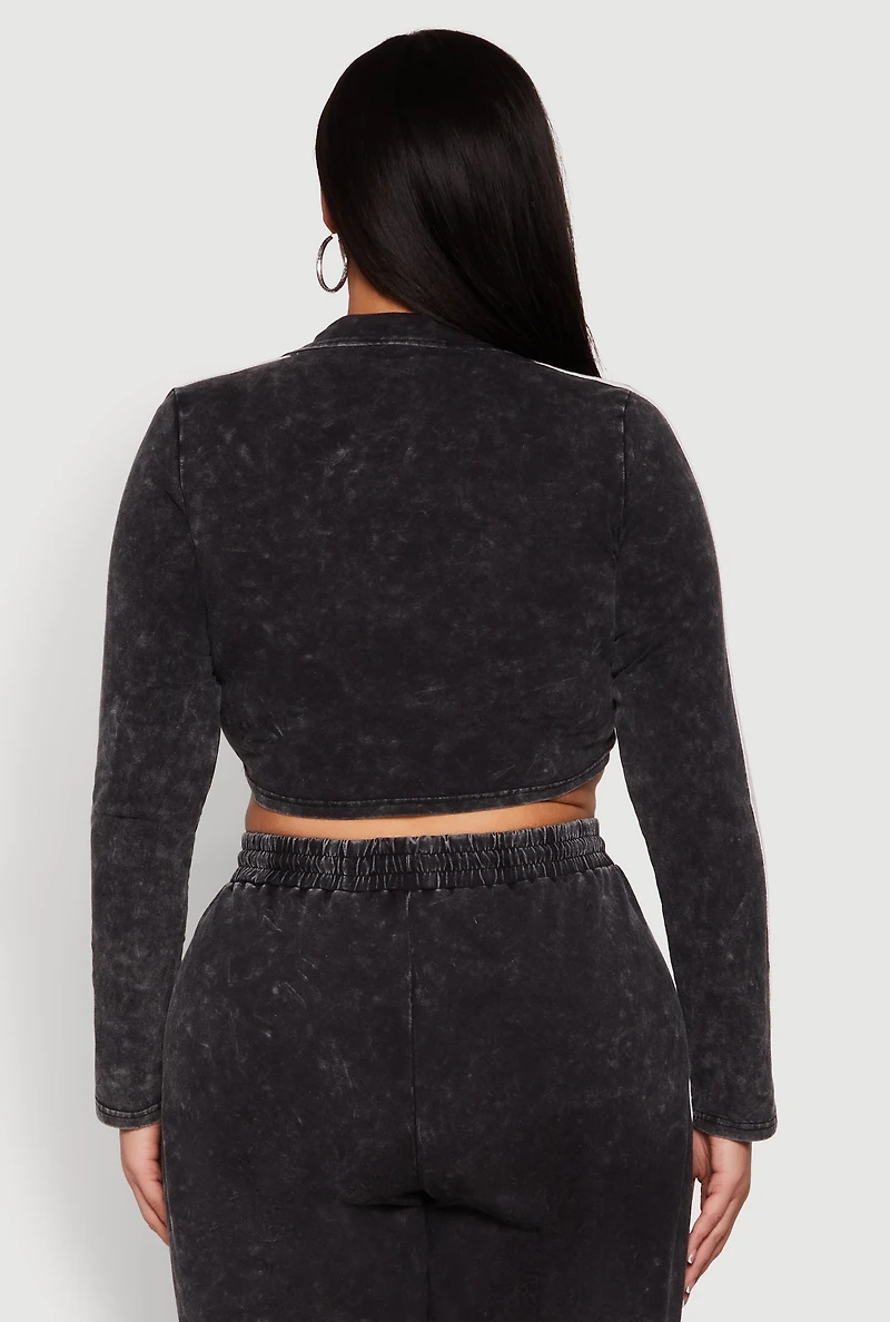 Plus Daisy Mineral Wash Varsity Stripe Crop Top