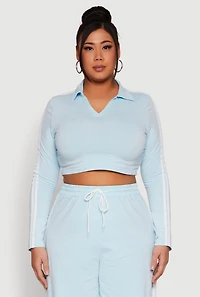 Plus Daisy Mineral Wash Varsity Stripe Crop Top