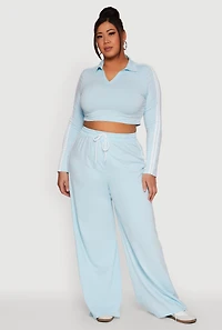 Womens Plus Daisy Mineral Wash Varsity Stripe Crop Top, 3X