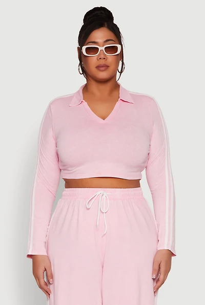 Plus Daisy Mineral Wash Varsity Stripe Crop Top