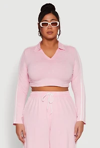 Plus Daisy Mineral Wash Varsity Stripe Crop Top