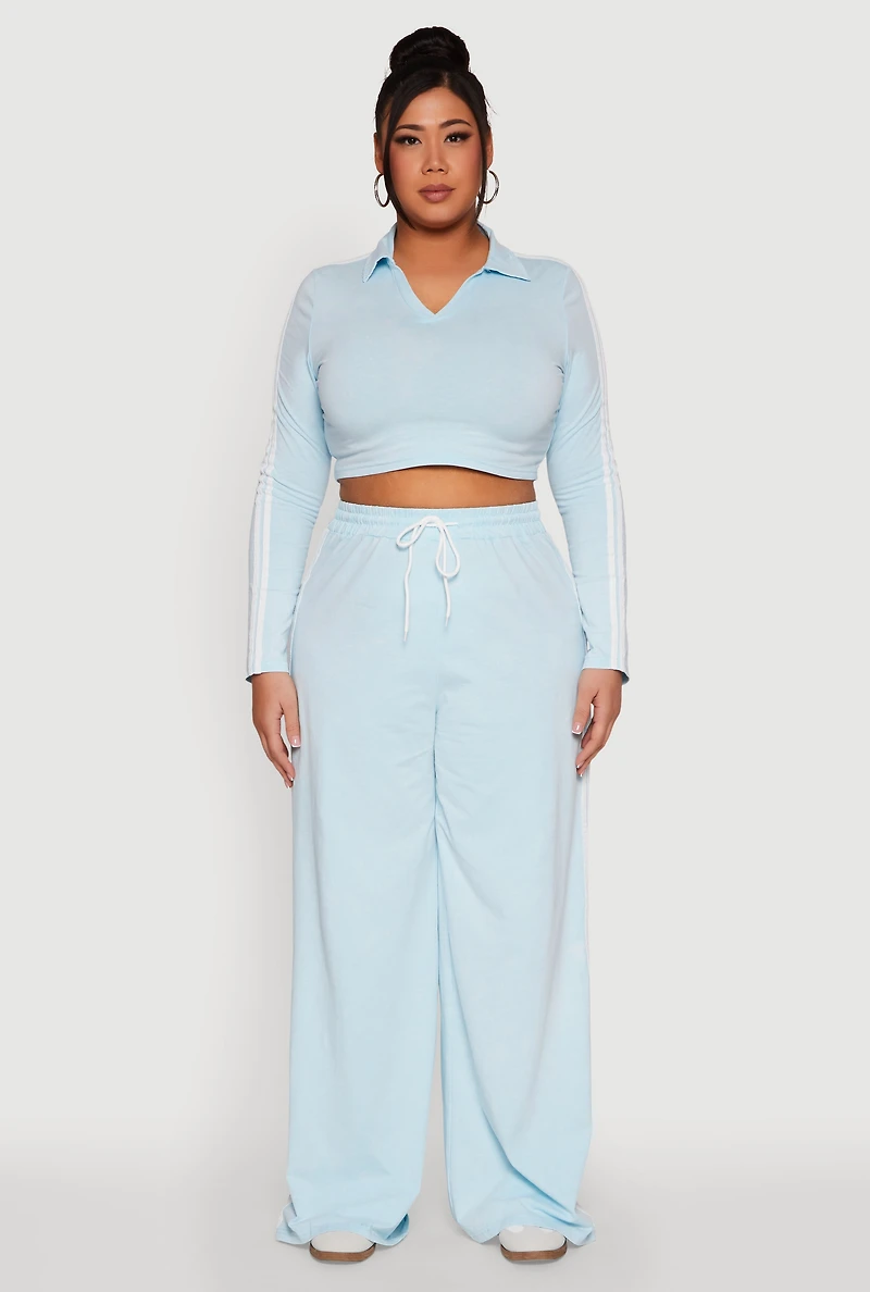 Womens Plus Size Daisy Mineral Wash Varsity Stripe Sweatpants, Blue, Size 2X