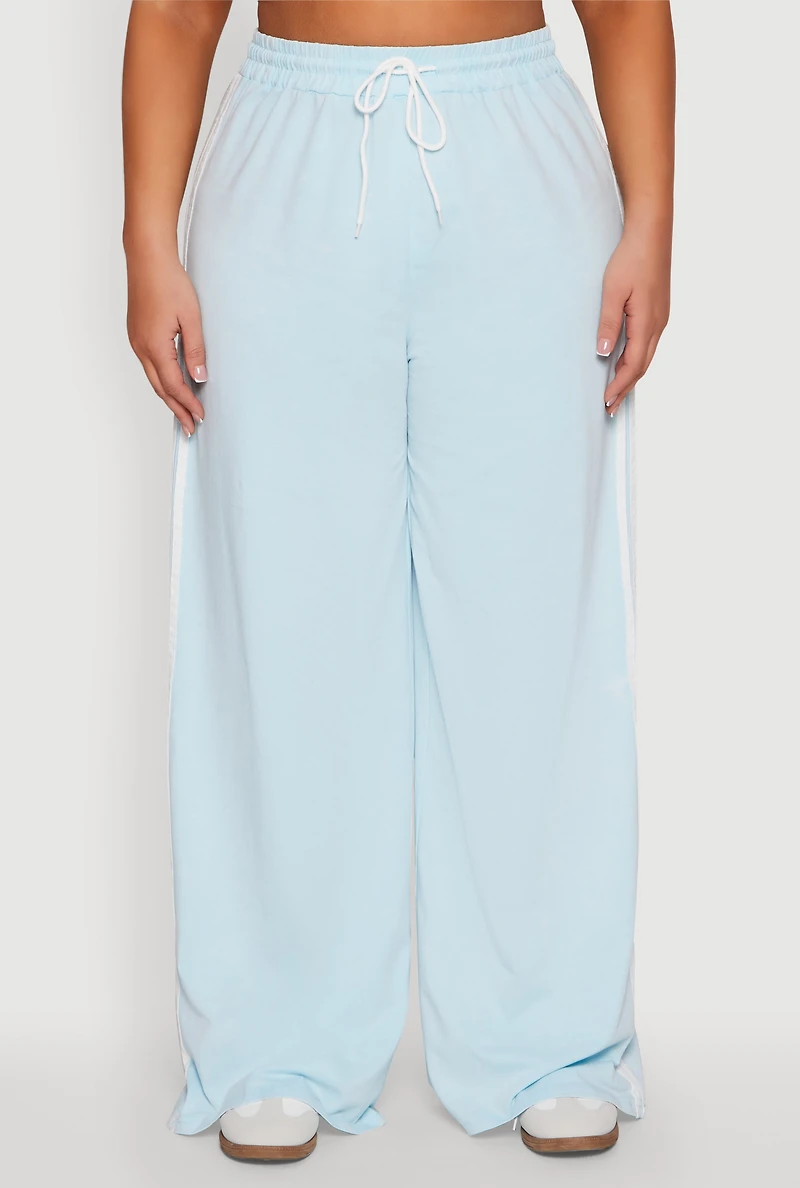 Womens Plus Size Daisy Mineral Wash Varsity Stripe Sweatpants, Blue, Size 2X