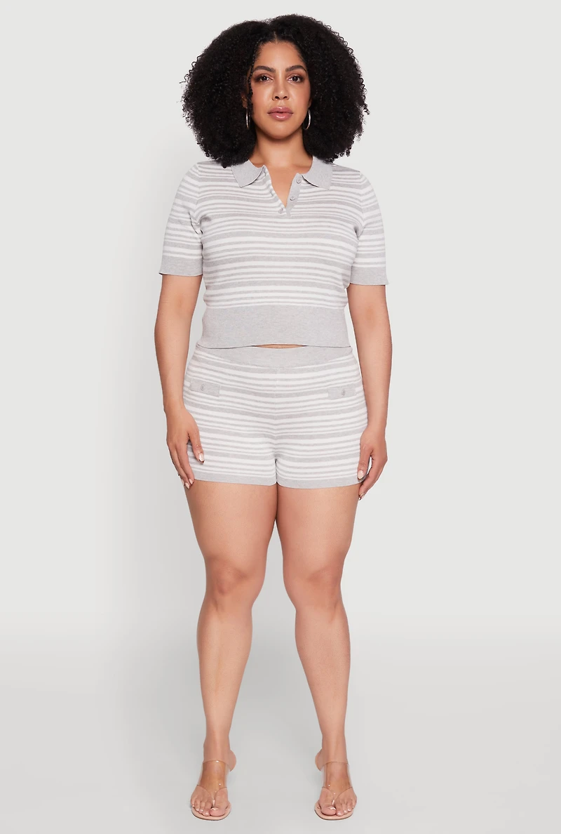 Plus Daisy Striped Cropped Polo Shirt