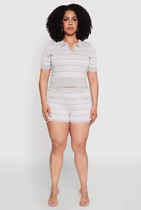 Plus Daisy Striped Cropped Polo Shirt