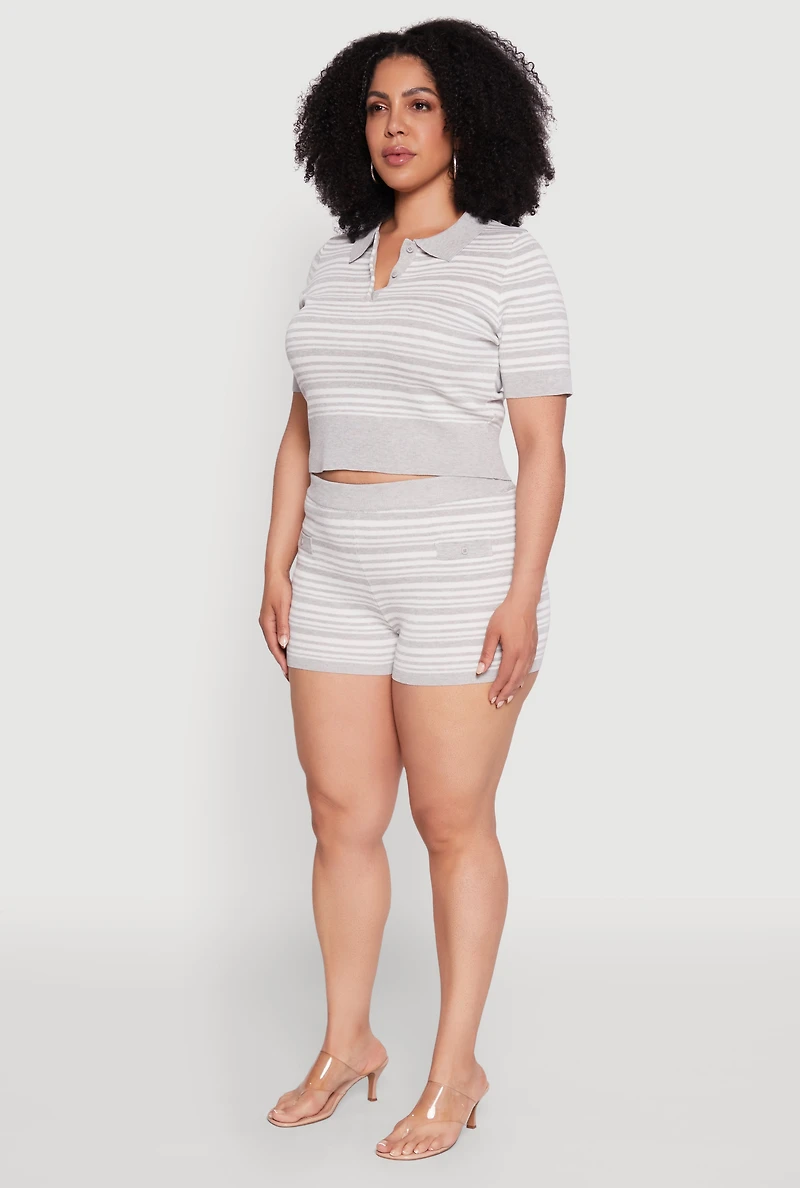 Plus Daisy Striped Cropped Polo Shirt