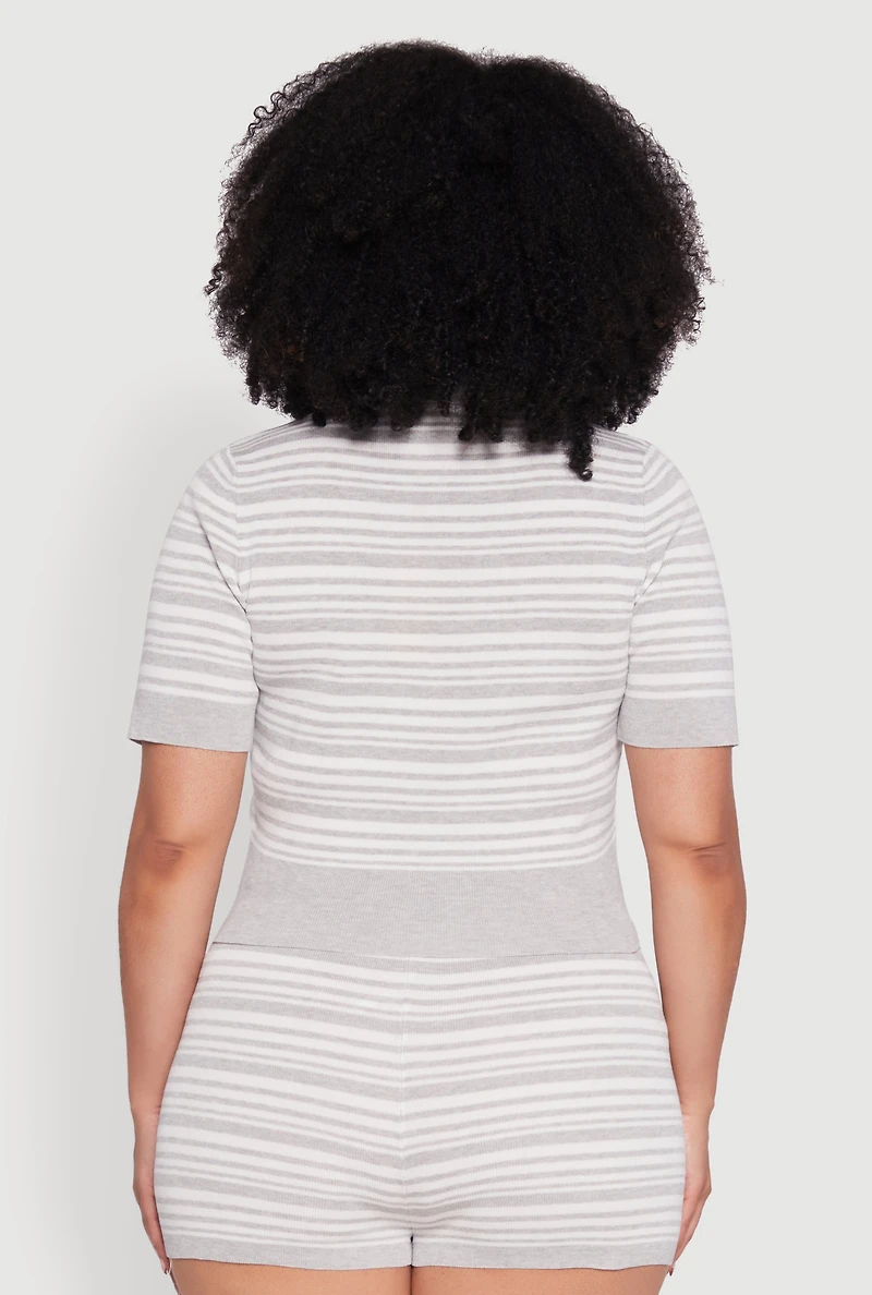 Plus Daisy Striped Cropped Polo Shirt