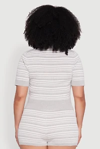 Plus Daisy Striped Cropped Polo Shirt