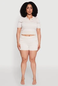 Womens Plus Daisy Striped Cropped Polo Shirt,