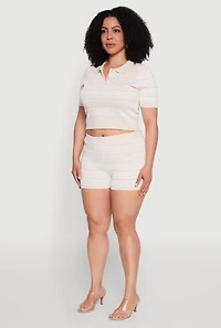 Womens Plus Daisy Striped Cropped Polo Shirt,