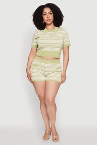 Womens Plus Daisy Striped Cropped Polo Shirt,