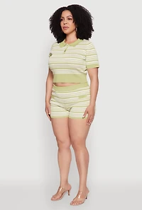 Womens Plus Daisy Striped Cropped Polo Shirt,