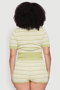 Womens Plus Daisy Striped Cropped Polo Shirt,