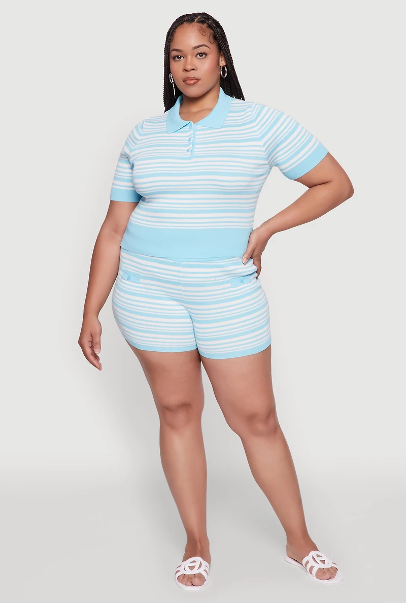 Womens Plus Daisy Striped Cropped Polo Shirt,