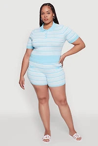 Womens Plus Daisy Striped Cropped Polo Shirt,