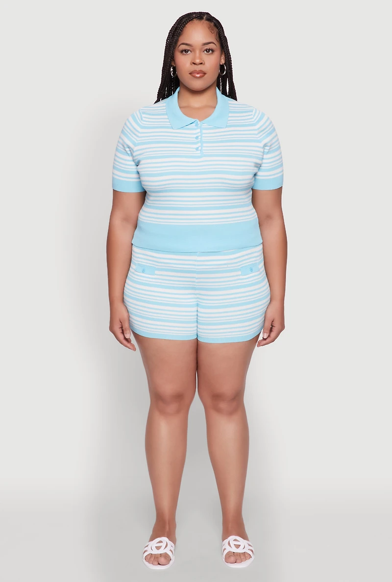Womens Plus Daisy Striped Cropped Polo Shirt,