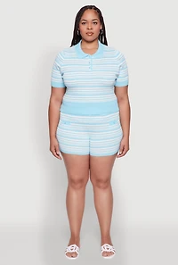 Womens Plus Daisy Striped Cropped Polo Shirt,