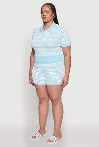 Womens Plus Daisy Striped Cropped Polo Shirt,