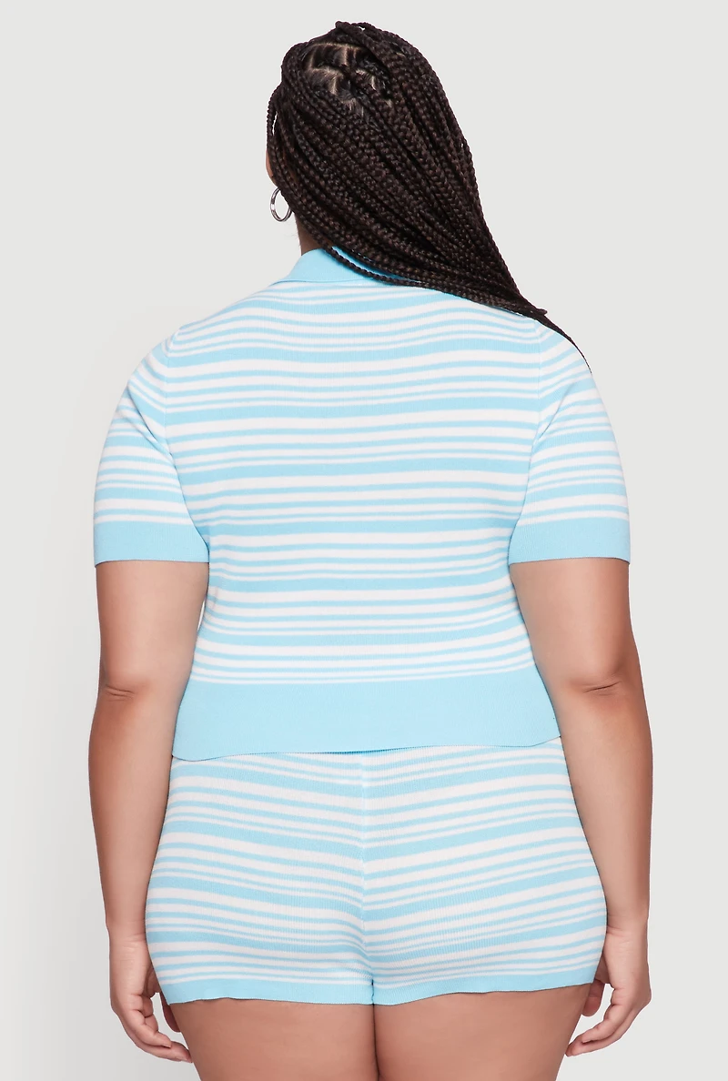 Womens Plus Daisy Striped Cropped Polo Shirt,