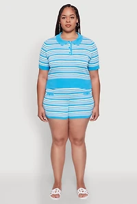 Womens Plus Daisy Striped Cropped Polo Shirt,