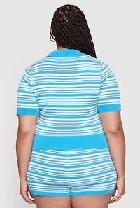 Womens Plus Daisy Striped Cropped Polo Shirt,