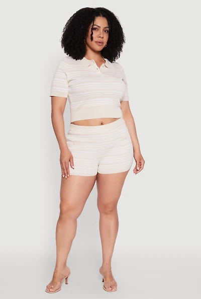 Plus Daisy Striped Button Detail Shorts