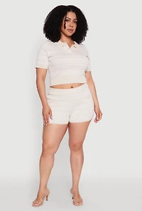 Plus Daisy Striped Button Detail Shorts