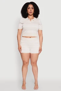 Plus Daisy Striped Button Detail Shorts