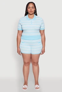 Womens Plus Daisy Striped Button Detail Shorts,