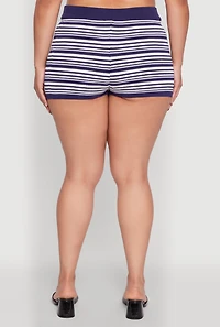 Womens Plus Daisy Striped Button Detail Shorts,