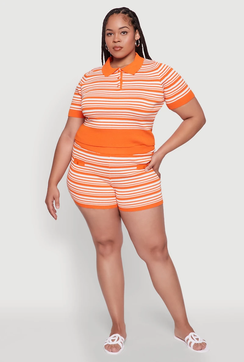 Plus Daisy Striped Button Detail Shorts