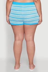 Womens Plus Daisy Striped Button Detail Shorts,