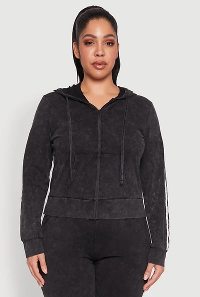 Womens Plus Daisy Varsity Stripe Zip Front Hoodie,
