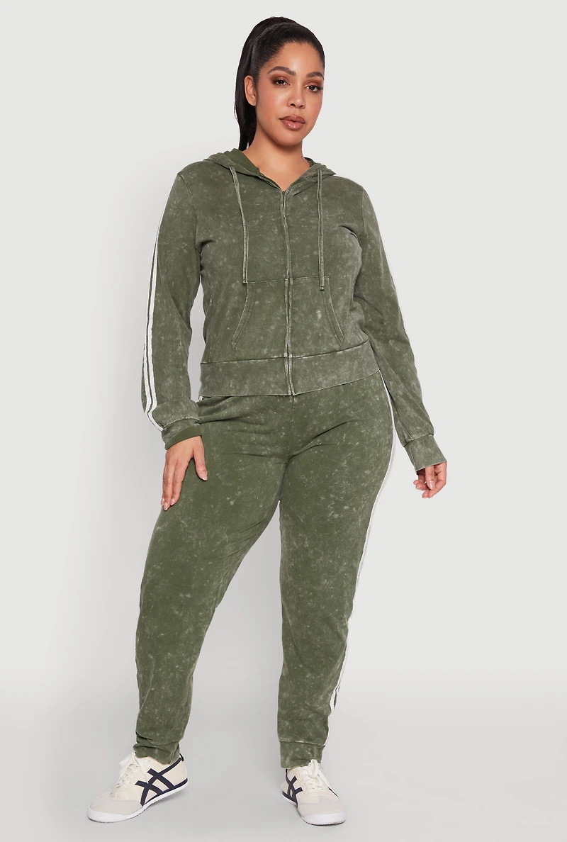 Womens Plus Daisy Varsity Stripe Zip Front Hoodie, Green,
