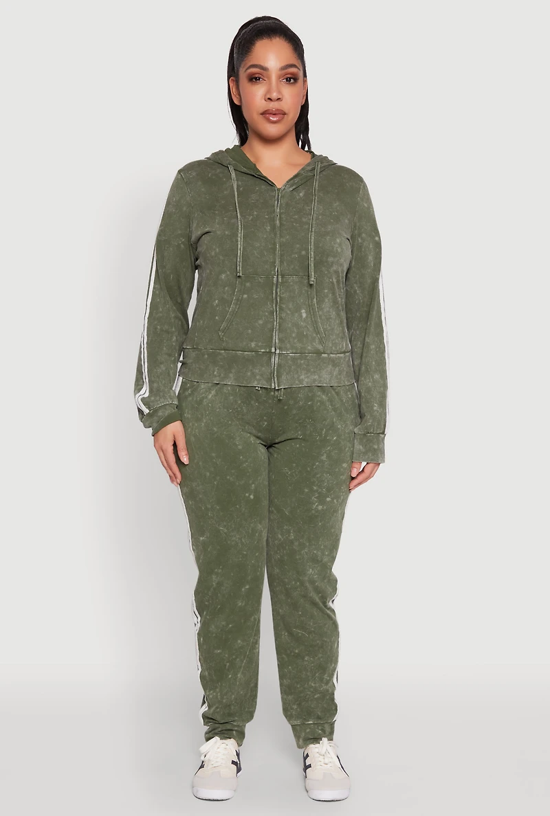 Womens Plus Daisy Varsity Stripe Zip Front Hoodie, Green,