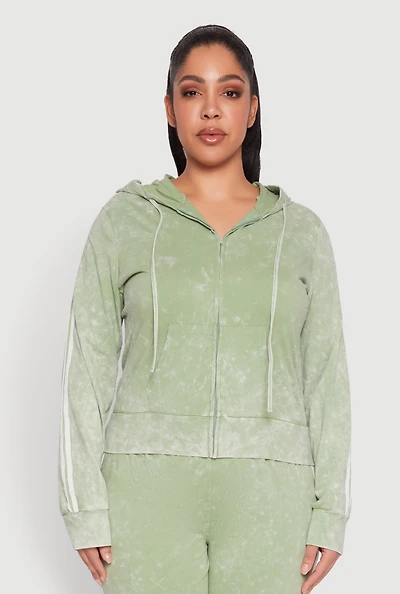 Womens Plus Daisy Varsity Stripe Zip Front Hoodie, Green,