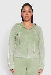 Womens Plus Daisy Varsity Stripe Zip Front Hoodie, Green,