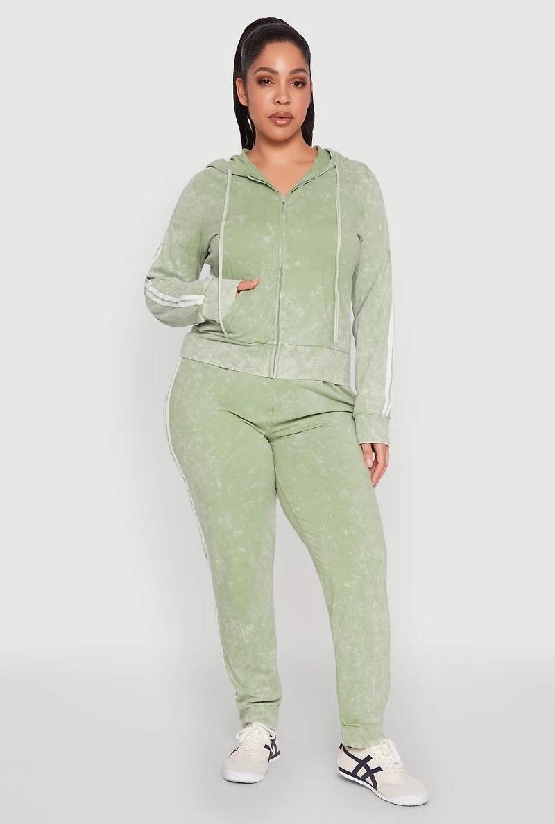 Womens Plus Daisy Varsity Stripe Zip Front Hoodie, Green,