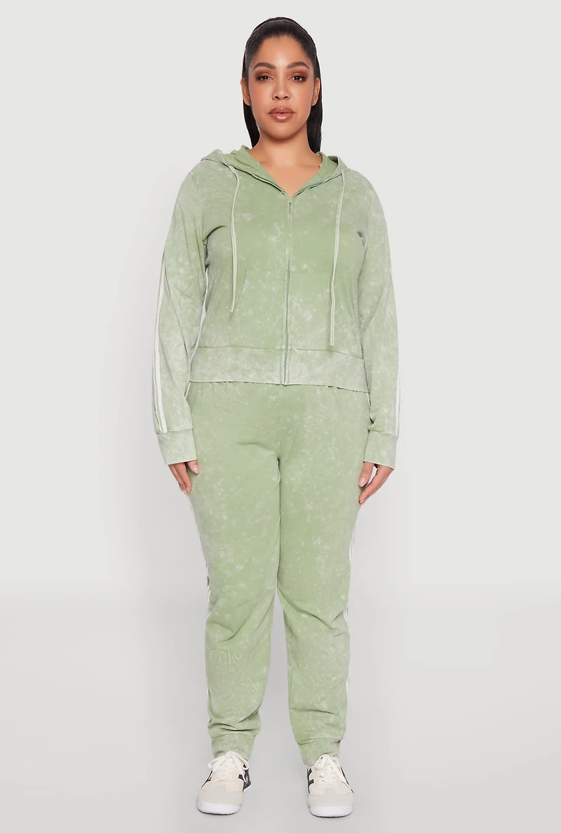 Womens Plus Daisy Varsity Stripe Zip Front Hoodie, Green,
