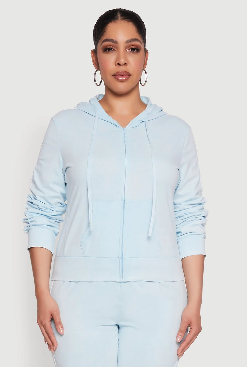 Womens Plus Daisy Varsity Stripe Zip Front Hoodie,