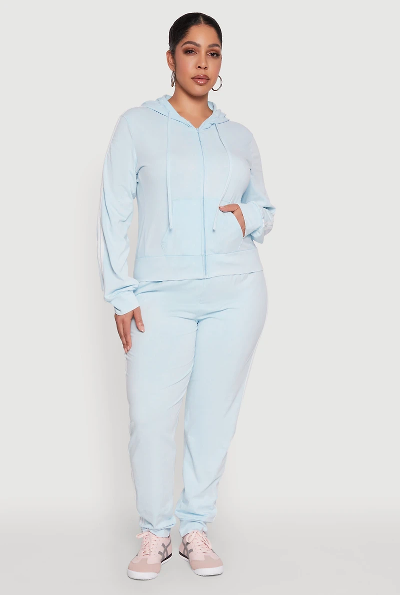 Womens Plus Daisy Varsity Stripe Zip Front Hoodie,